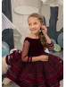 Burgundy Velvet Tulle Pearls Embellished Flower Girl Dress Burgundy Velvet Tulle Pearls Embellished Flower Girl Dress